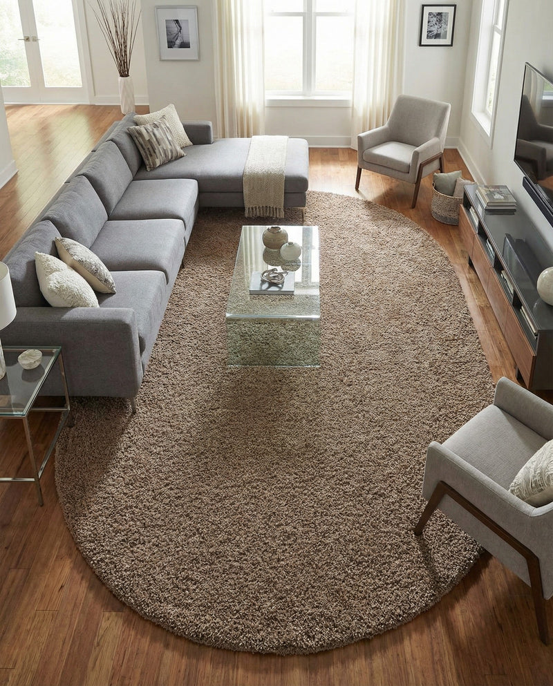 Plush Oasis Collection Area Rug - Serenity (Sandy Brown) Oval Sandy Brown  lifestyle 34