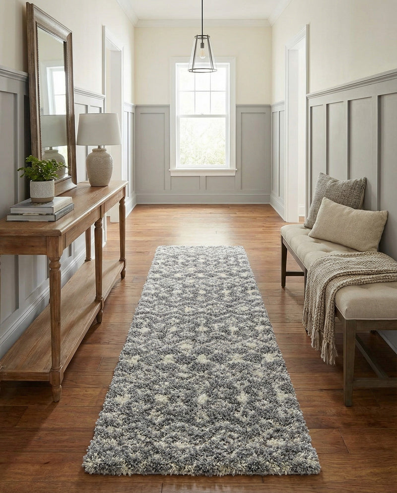 Berber Lattice Shag Collection Area Rug - Atlas (Gray) Runner Gray  lifestyle 38