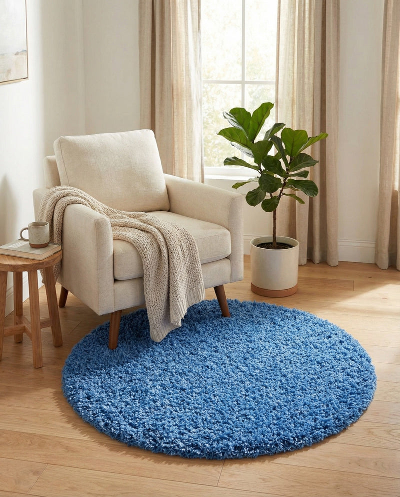 Plush Oasis Collection Area Rug - Serenity (Periwinkle Blue) Round Periwinkle Blue  lifestyle 36