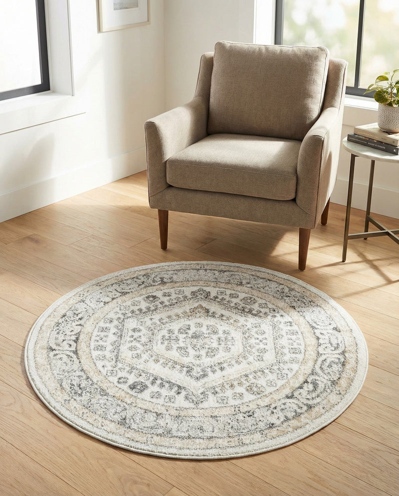 Adriana Terrace Collection Area Rug - Capri (Ivory) Round Ivory  lifestyle 73