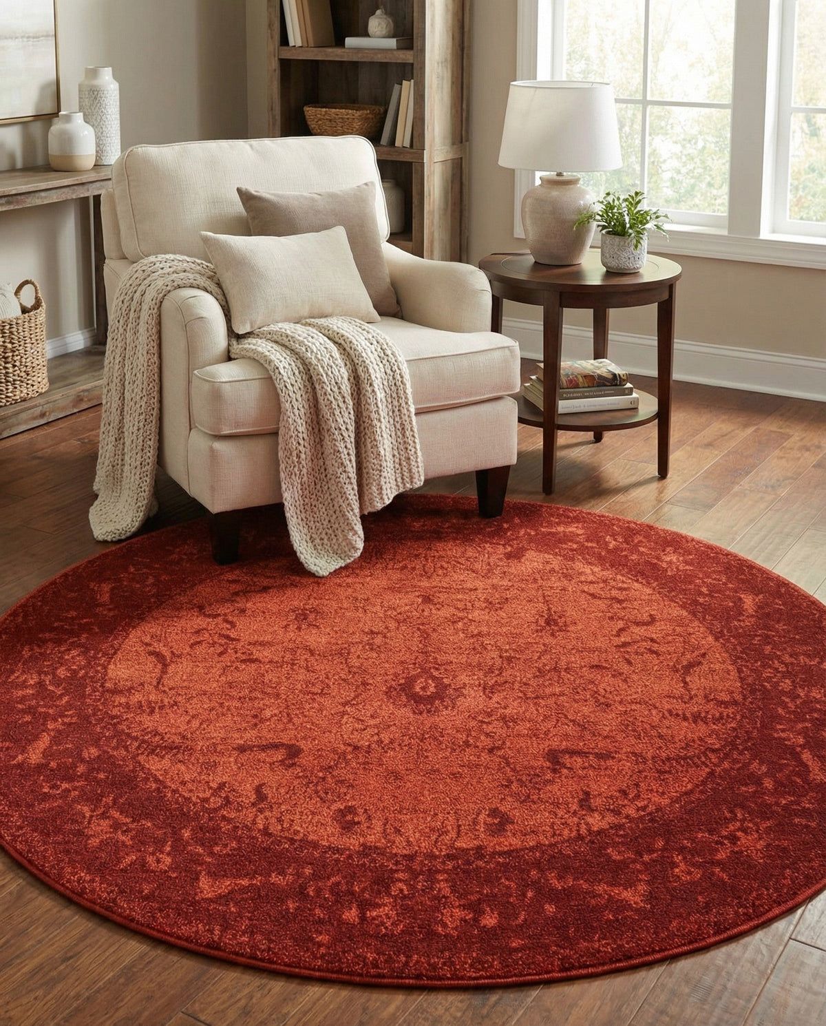 Horizon Collection Area Rug -  Apex (Rust Red) Round Rust Red  lifestyle 41