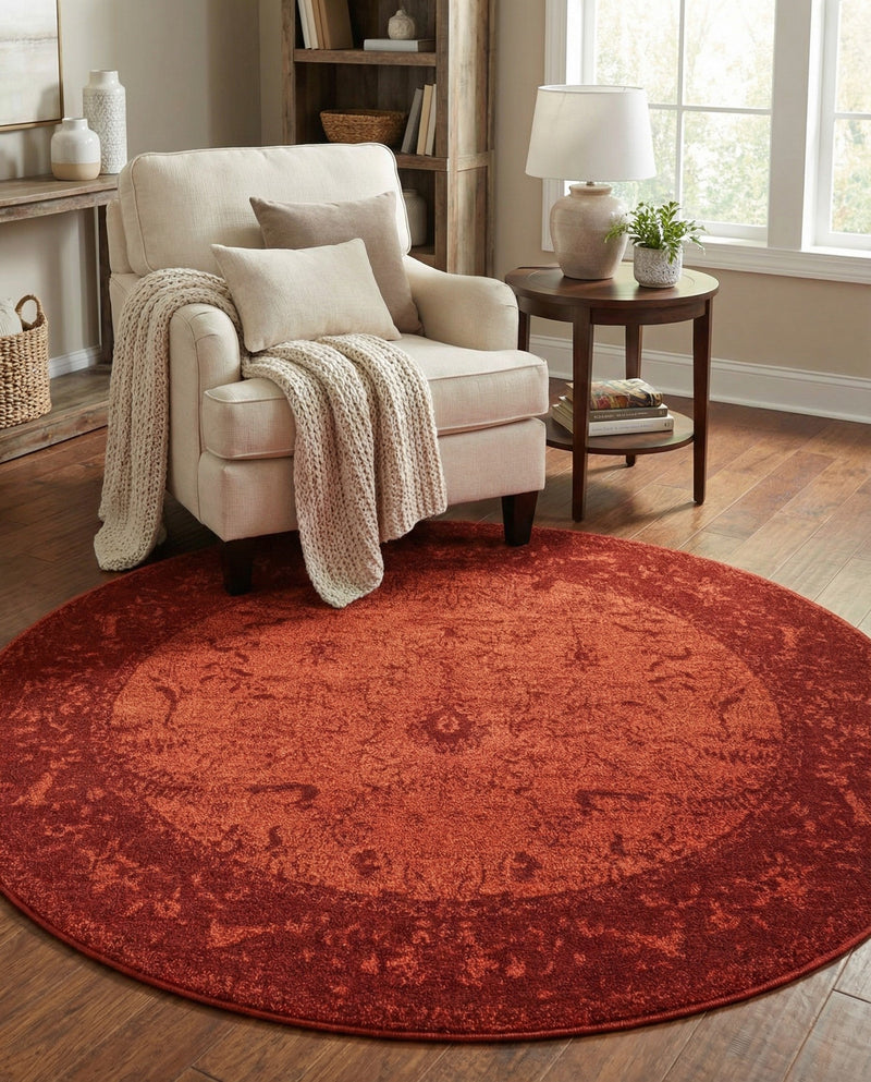 Horizon Collection Area Rug -  Apex (Rust Red) Round Rust Red  lifestyle 41