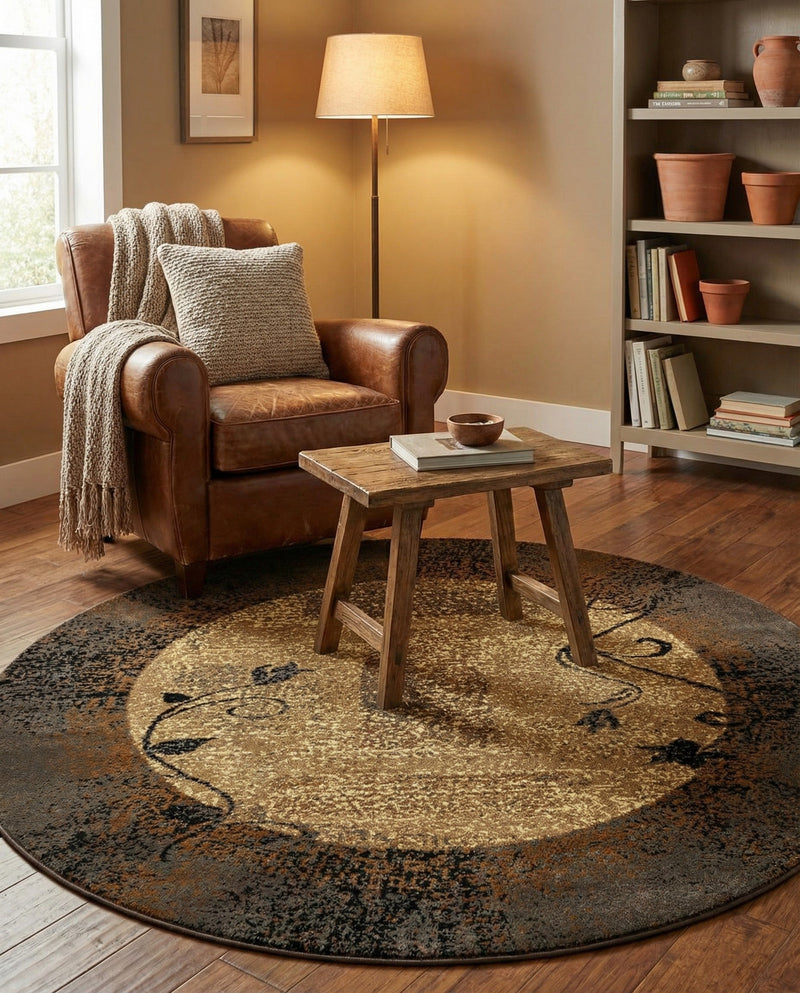 Bistro Lounge Collection Area Rug -  Affogato Round Beige  lifestyle 71