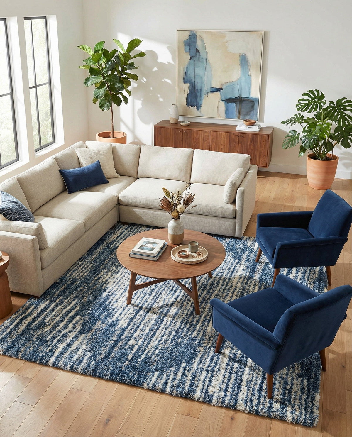 Tranquil Tides Shag Collection Area Rug -  Azure Square Blue  lifestyle 123