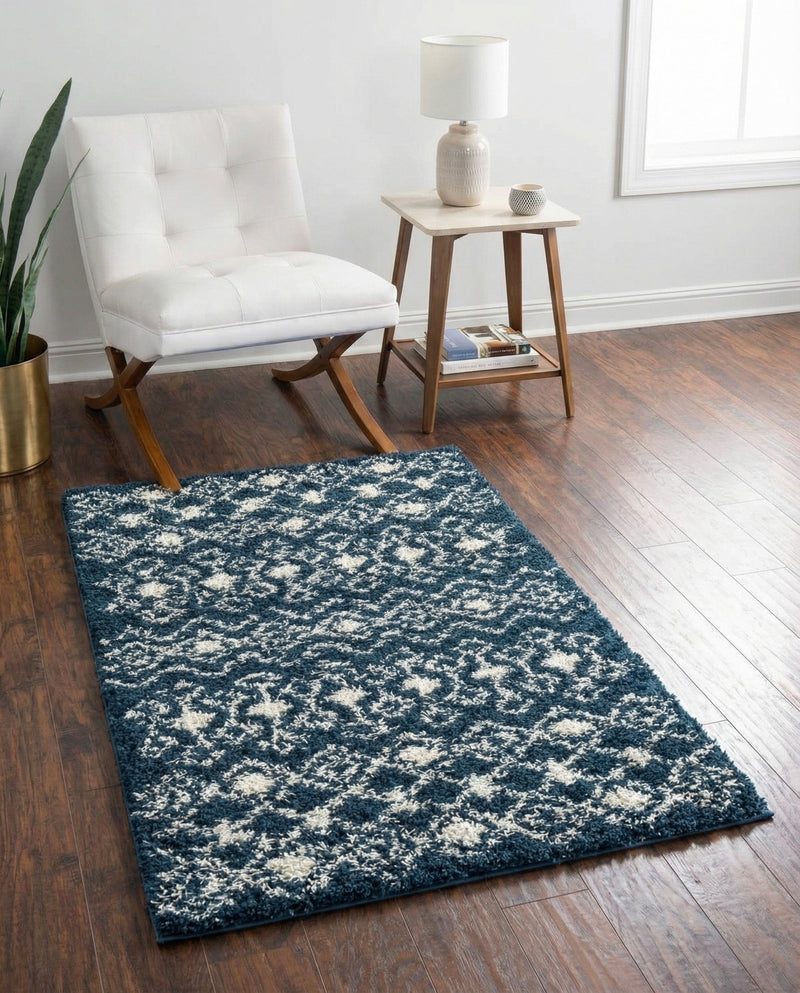 Berber Lattice Shag Collection Area Rug - Atlas (Navy Blue) Rectangle Navy Blue  lifestyle 8