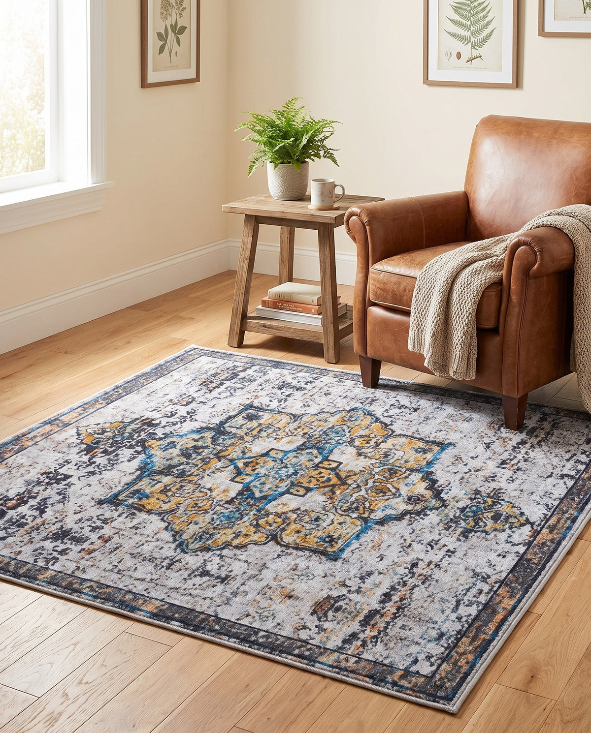 Baroque Era Collection Area Rug - Versailles (Sea Salt White) Square Sea Salt White  lifestyle 69
