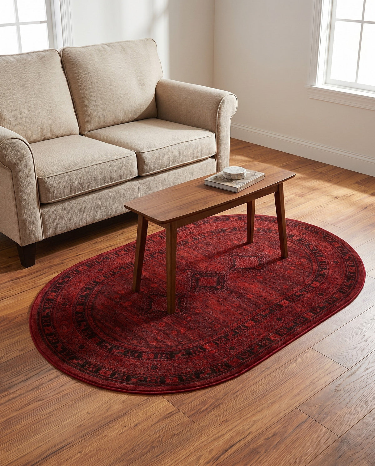 Samarkand Elegance Collection Area Rug -  Zarafshan Oval Red  lifestyle 90