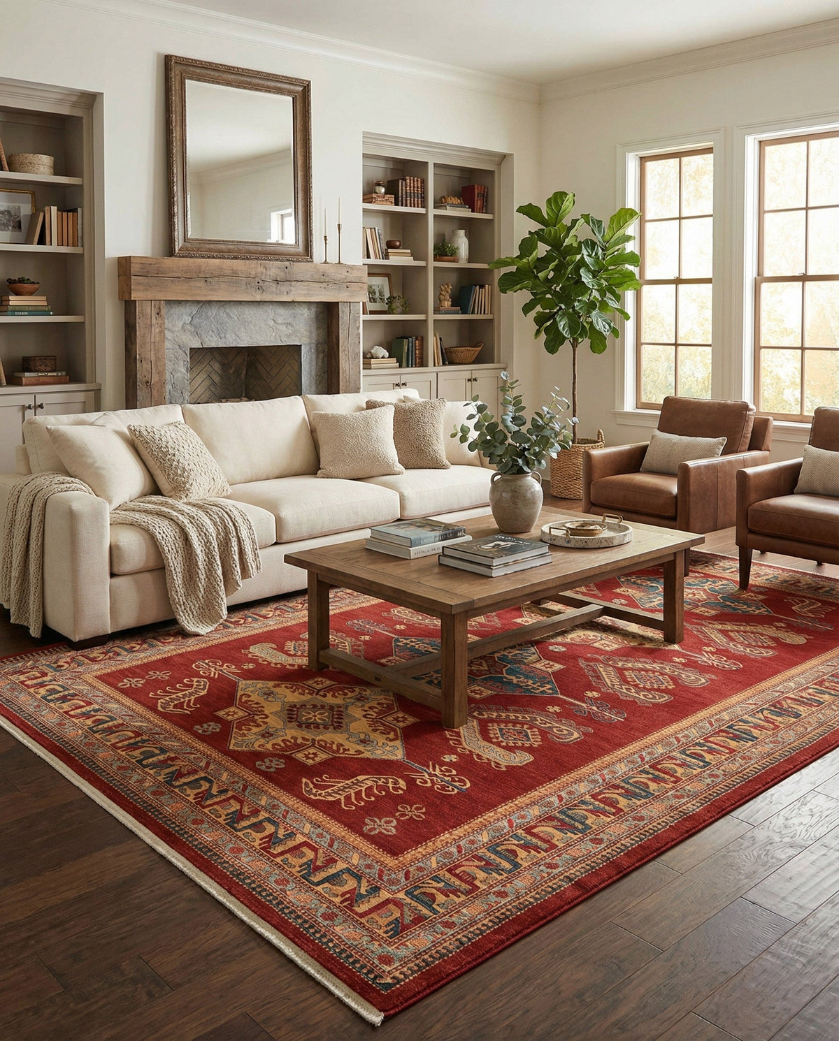 Persian Elegance Collection Area Rug -  Ardabil Rectangle Red  lifestyle 17