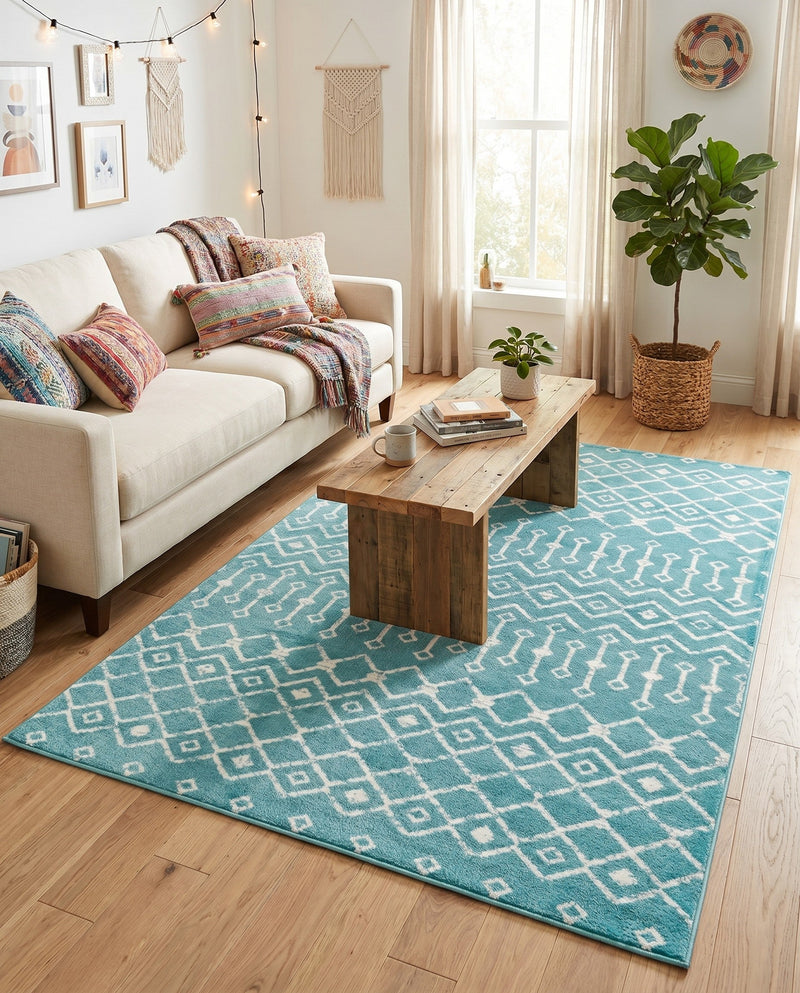 Marrakech Lattice Collection Area Rug - Medina (Turquoise) Rectangle Turquoise  lifestyle 21