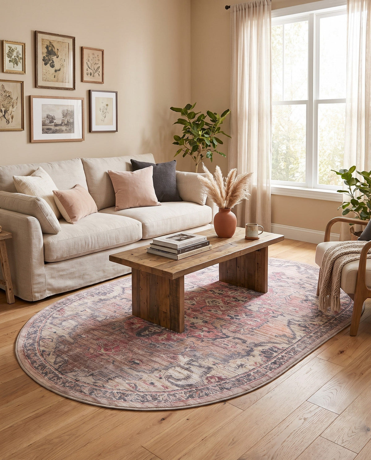 Vintage Memories Collection Area Rug - Echoes Oval Beige and Pink  lifestyle 110