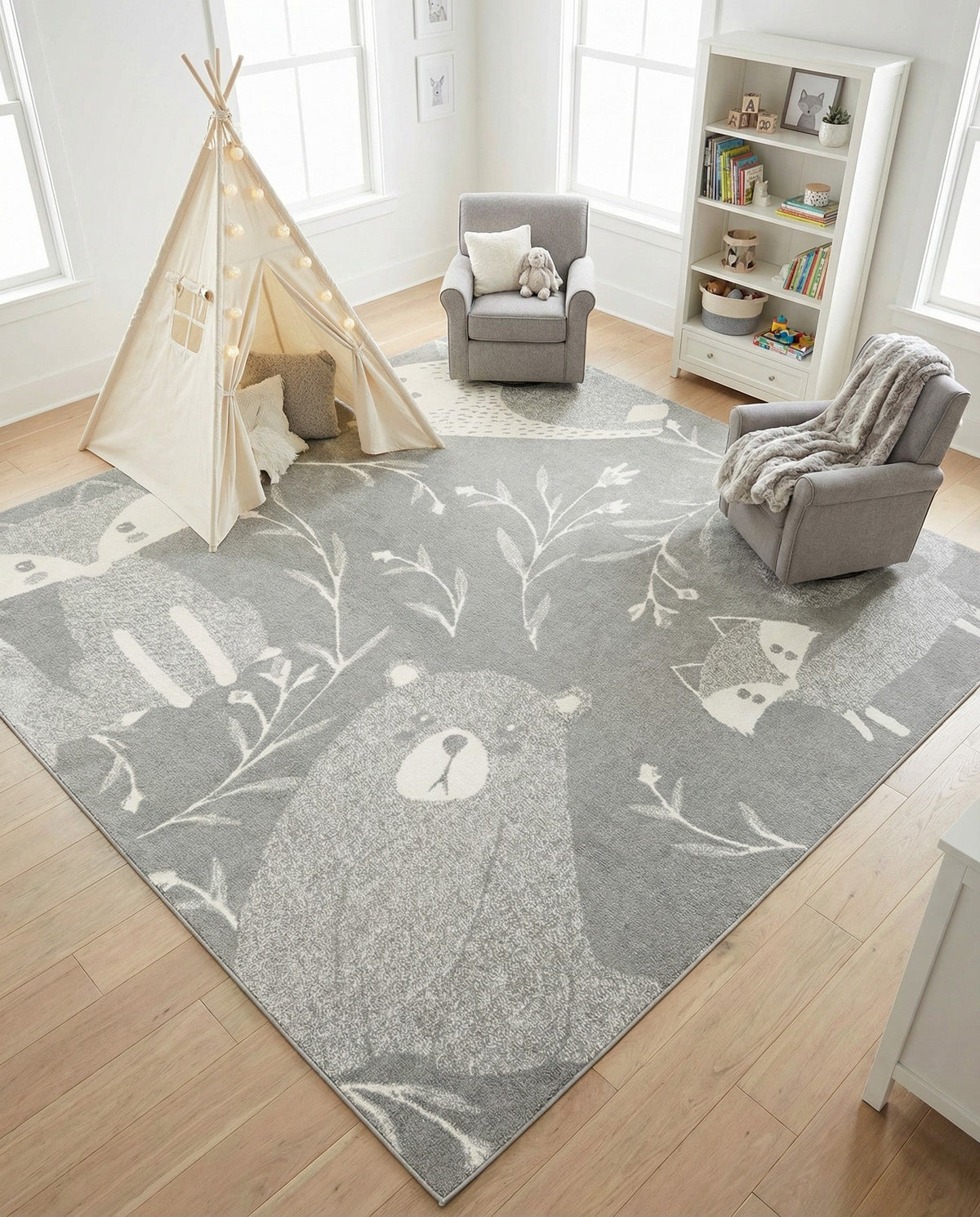 Wonder Tykes Collection Area Rug -  Quirky Square Gray  lifestyle 97