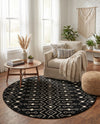Mediterranean Lattice Collection Area Rug - Santorini (Black and White) Round Black and White  lifestyle 31