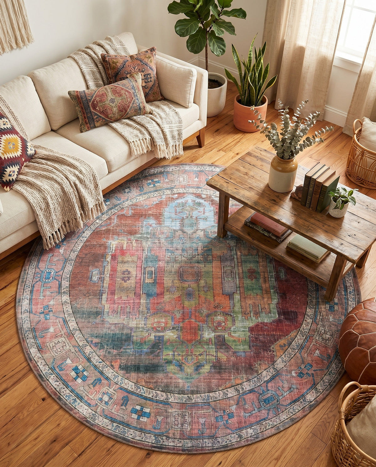 Zahara Oasis Collection Area Rug - Sahara Round Multi  lifestyle 182