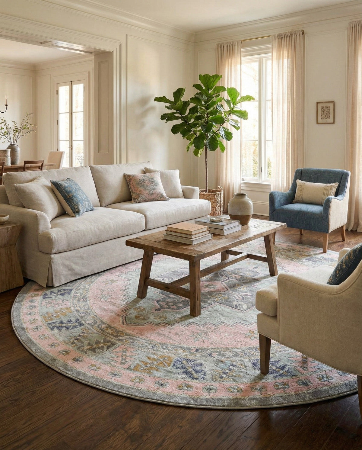 Savannah Series Collection Area Rug -  Augusta (Pink) Round Pink  lifestyle 99
