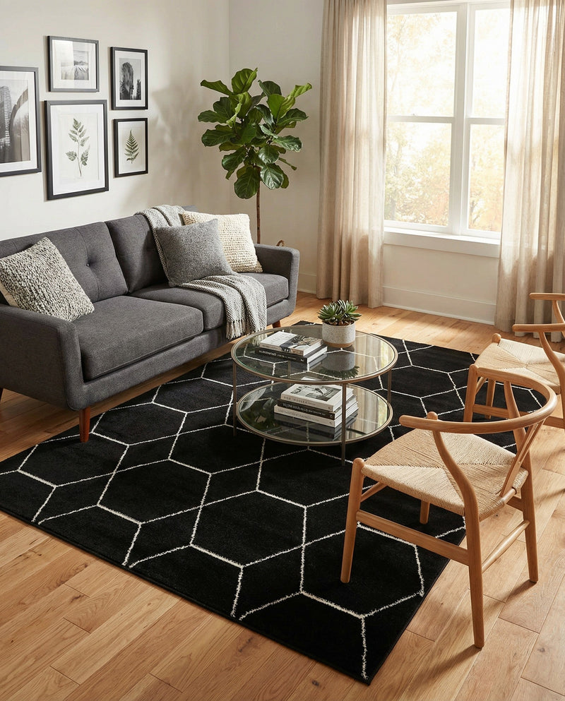 Trellis Mosaic Collection Area Rug - Arborville (Black) Rectangle Black  lifestyle 10