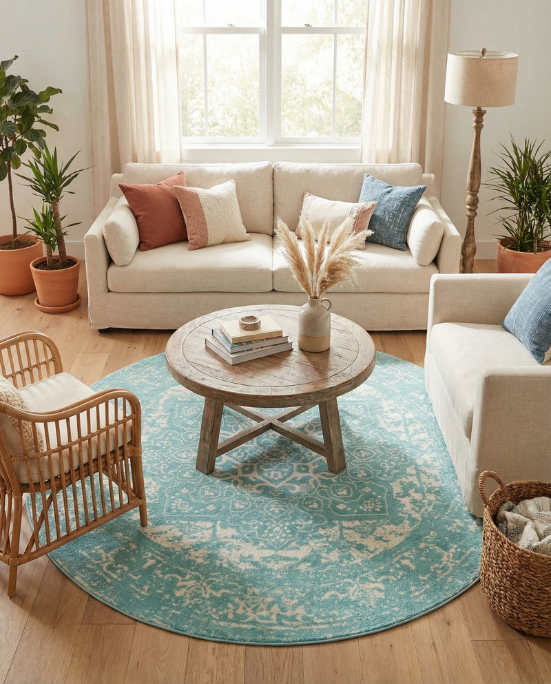Georgetown Rugs Collection Area Rug - Dupont (Aqua) Round Aqua  lifestyle 68
