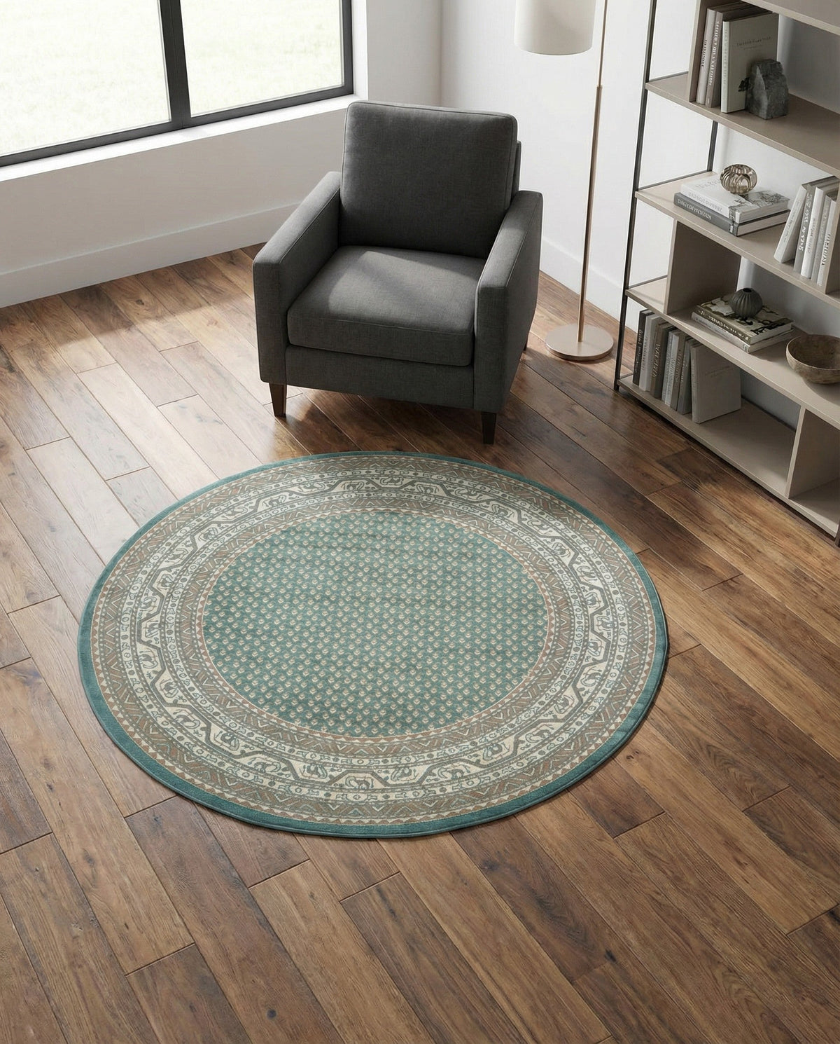 Soho Elegance Collection Area Rug -  Mercer (Turquoise) Round Turquoise  lifestyle 83