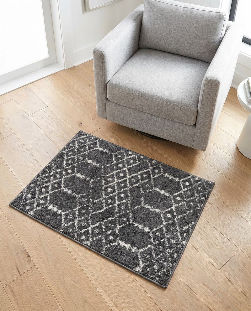 Marrakesh Lattice Collection Area Rug - Casablanca (Charcoal Gray) Rectangle Charcoal Gray  lifestyle 12