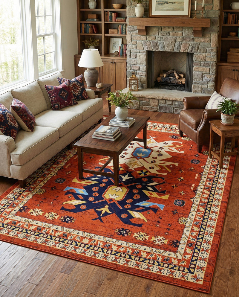 Tabriz Tapestries Collection Area Rug - Azerbaijan (Terracotta) Rectangle Terracotta  lifestyle 12