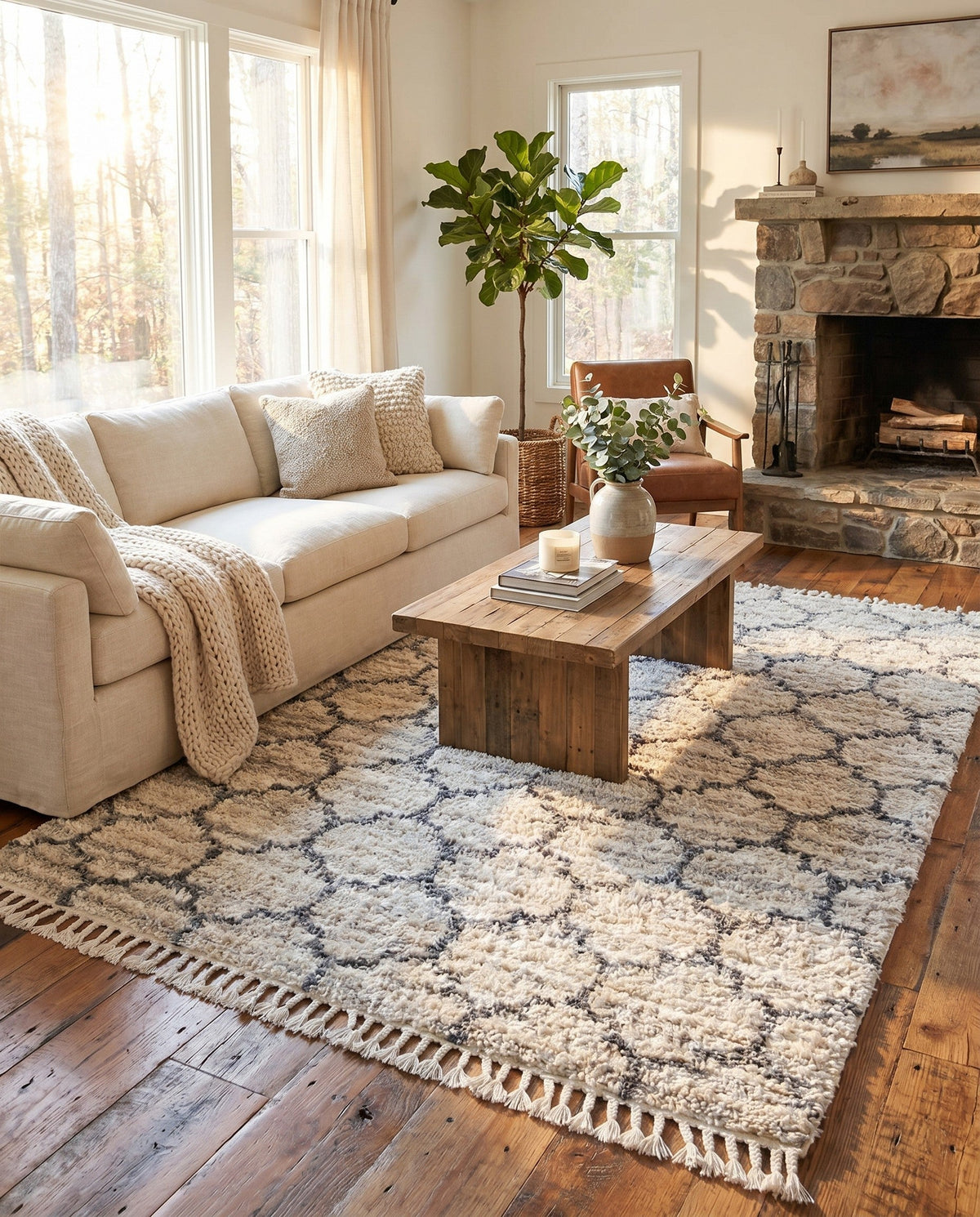 Cozy Cove Shag Collection Area Rug - Marina Rectangle Beige  lifestyle 44