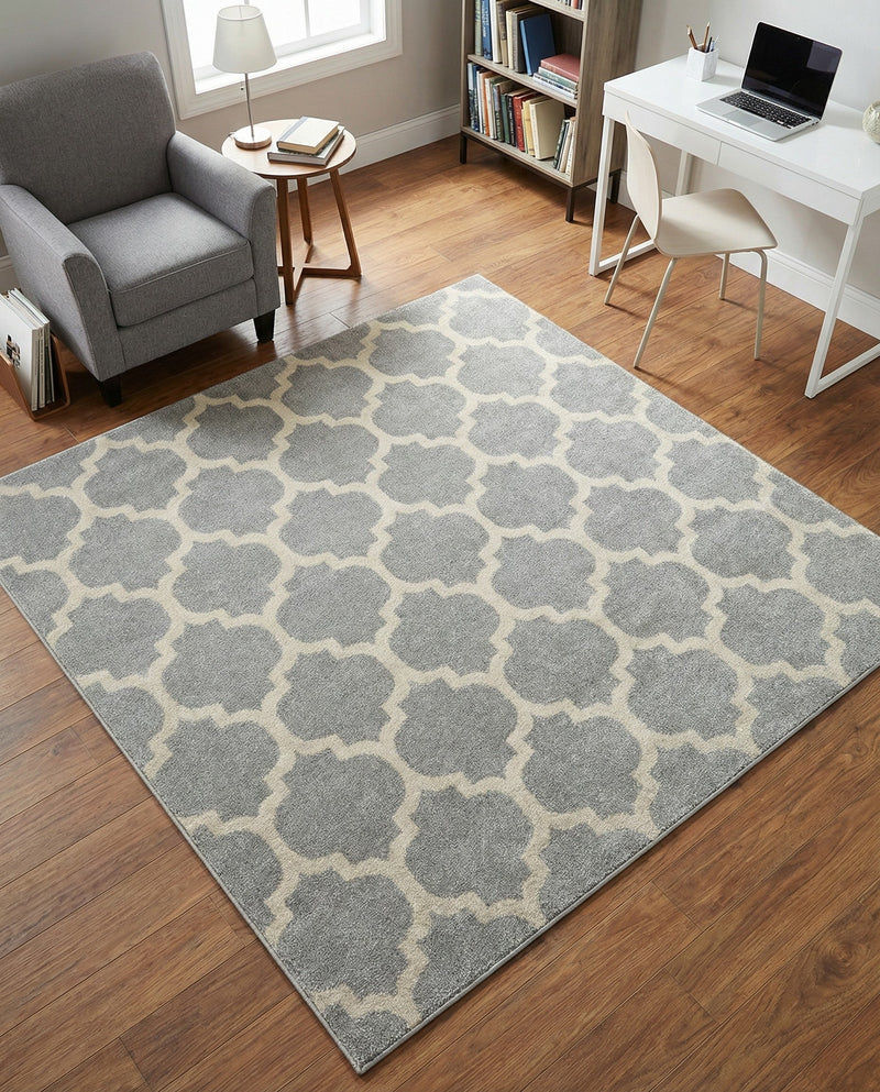 Lattice Gardens Collection Area Rug -  Bloomfield (Light Gray) Square Light Gray  lifestyle 29