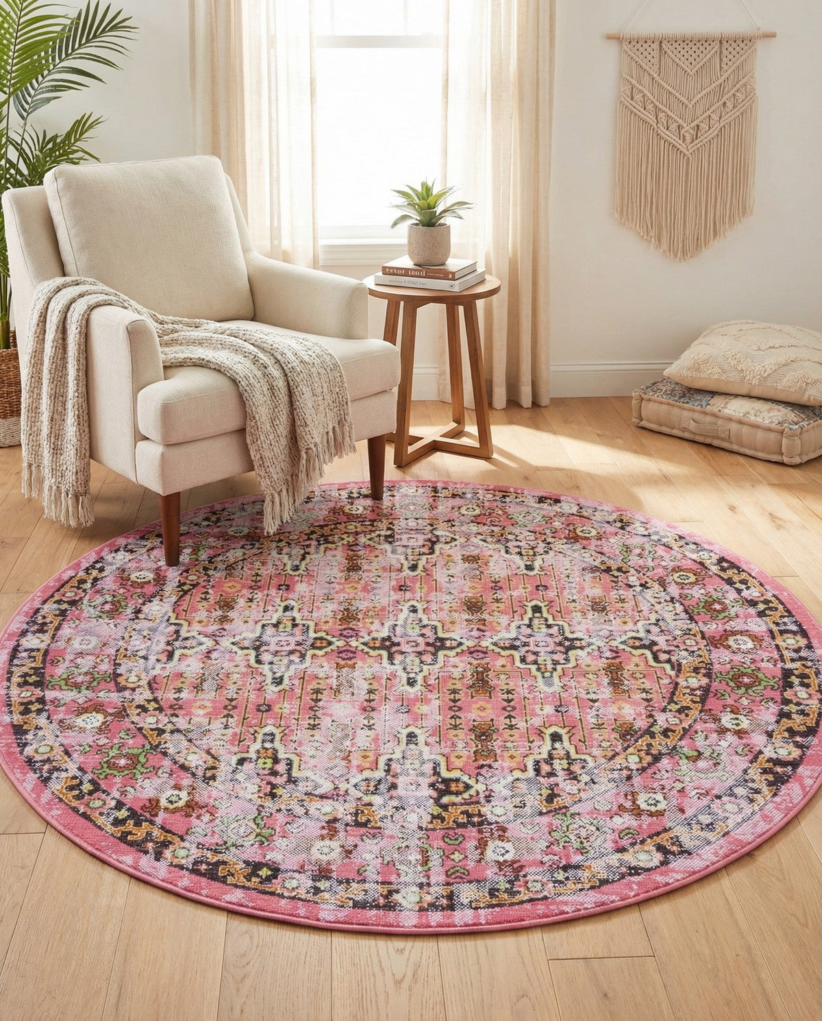 Geneva Terrace Collection Area Rug -  Nyon Round Pink  lifestyle 110