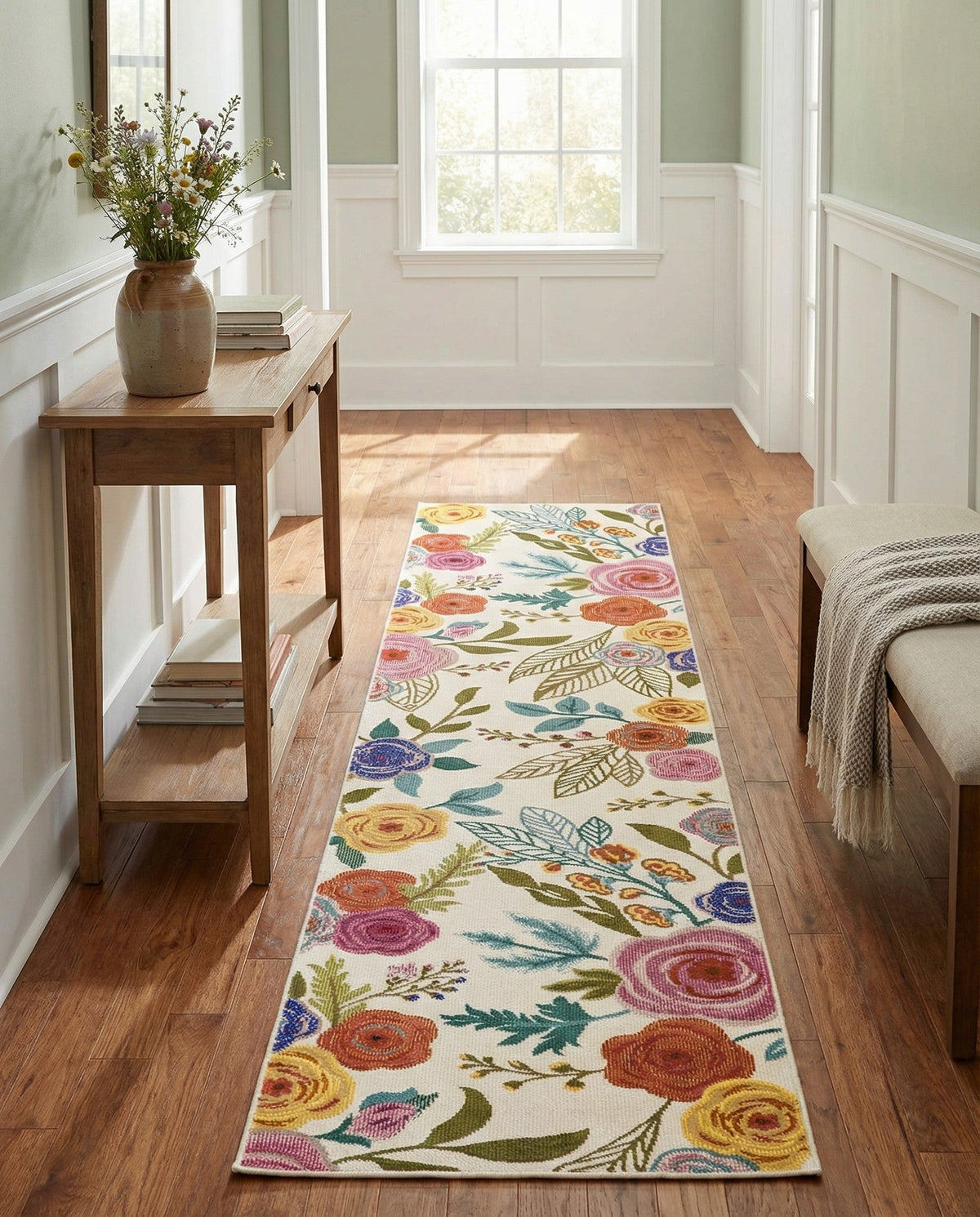 Meadow Breeze Collection Area Rug -  Petal Runner Ivory  lifestyle 157