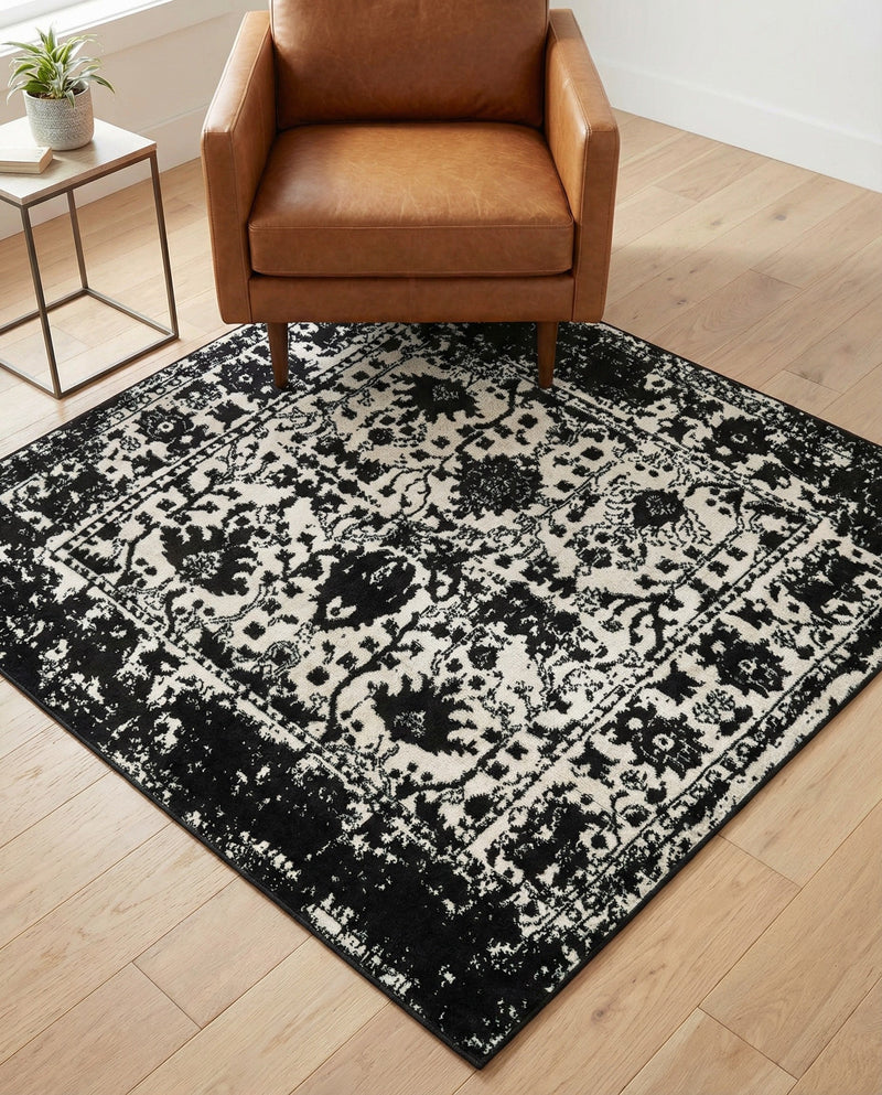Cascade Range Collection Area Rug -  Shasta (Black and White) Square Black and White  lifestyle 36