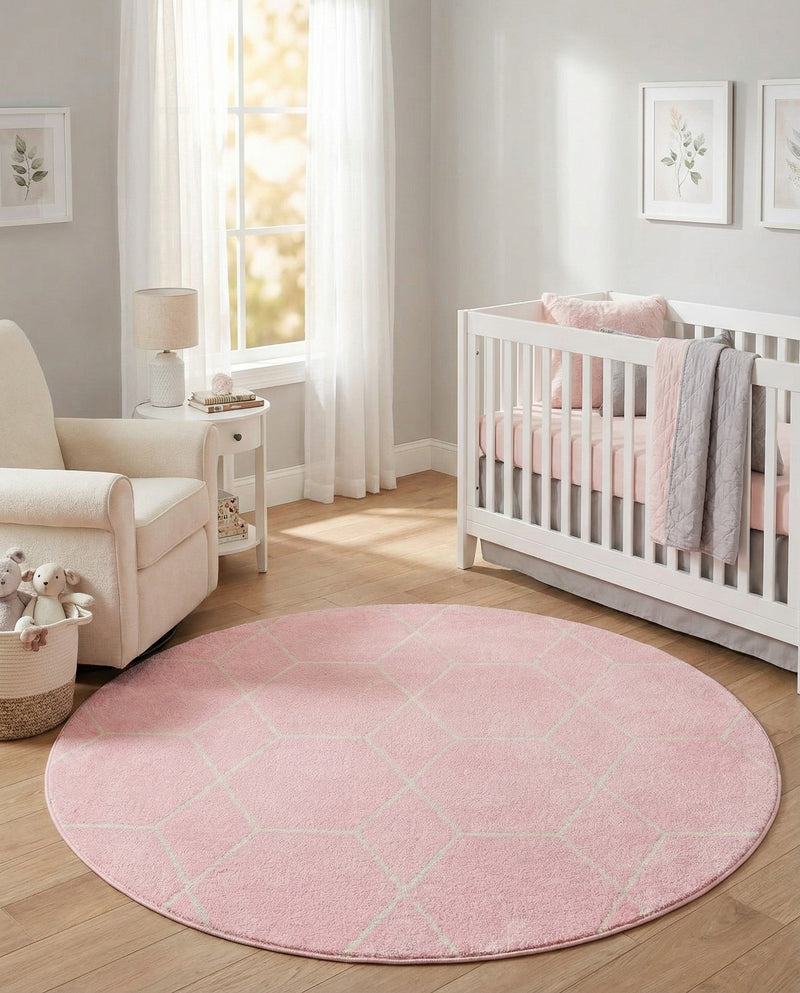 Trellis Mosaic Collection Area Rug - Arborville (Light Pink) Round Light Pink  lifestyle 53