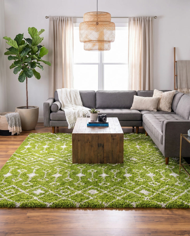 Berber Lattice Shag Collection Area Rug - Atlas (Green) Square Green  lifestyle 76
