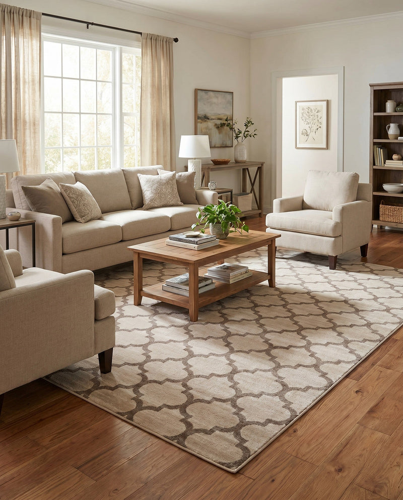 Lattice Gardens Collection Area Rug -  Bloomfield (Beige and Light Brown) Rectangle Beige and Light Brown  lifestyle 30