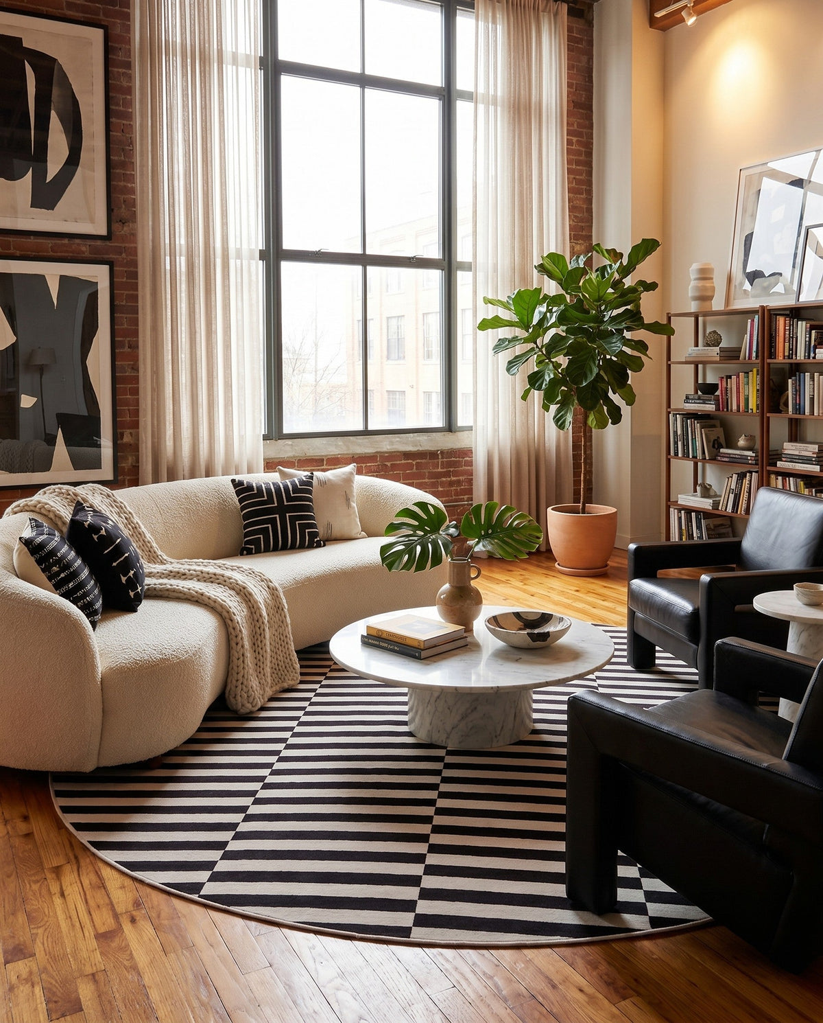 Soho Elegance Collection Area Rug -  Hudson (Black) Round Black  lifestyle 85