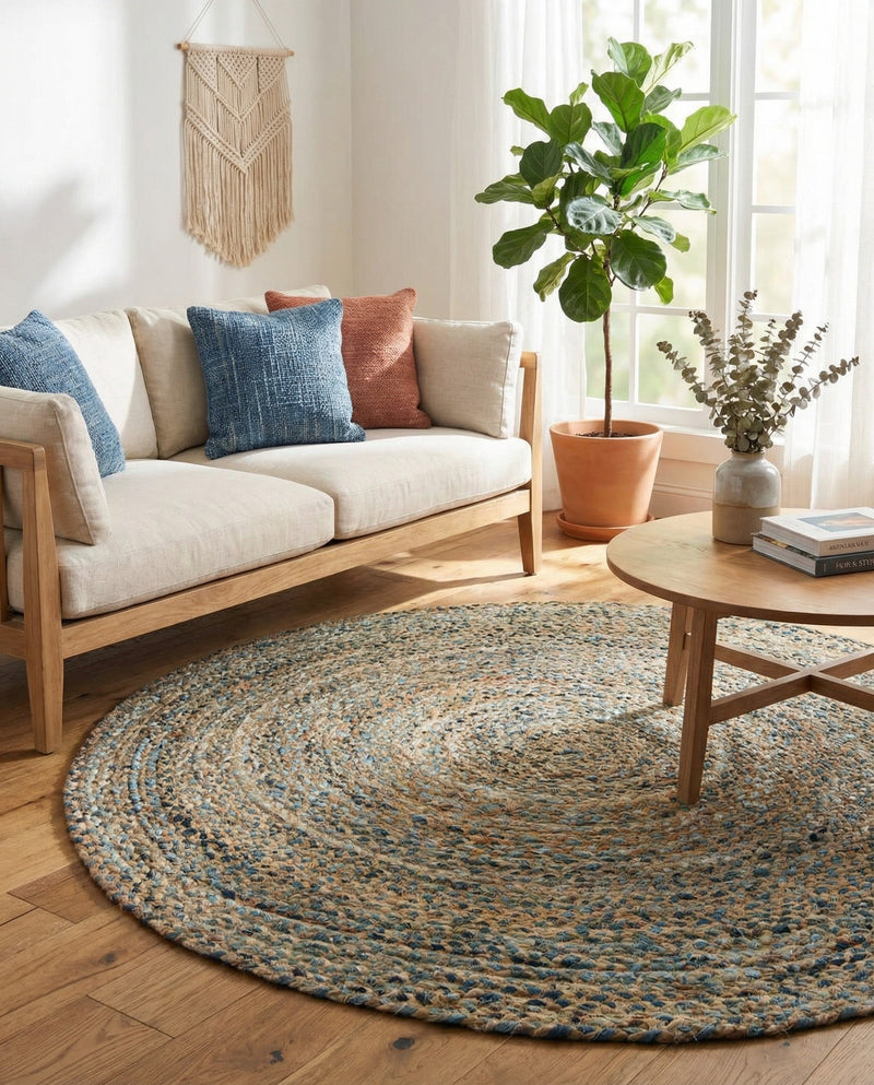 Woven Udaipur Collection Area Rug - Sahara Round Natural  lifestyle 32