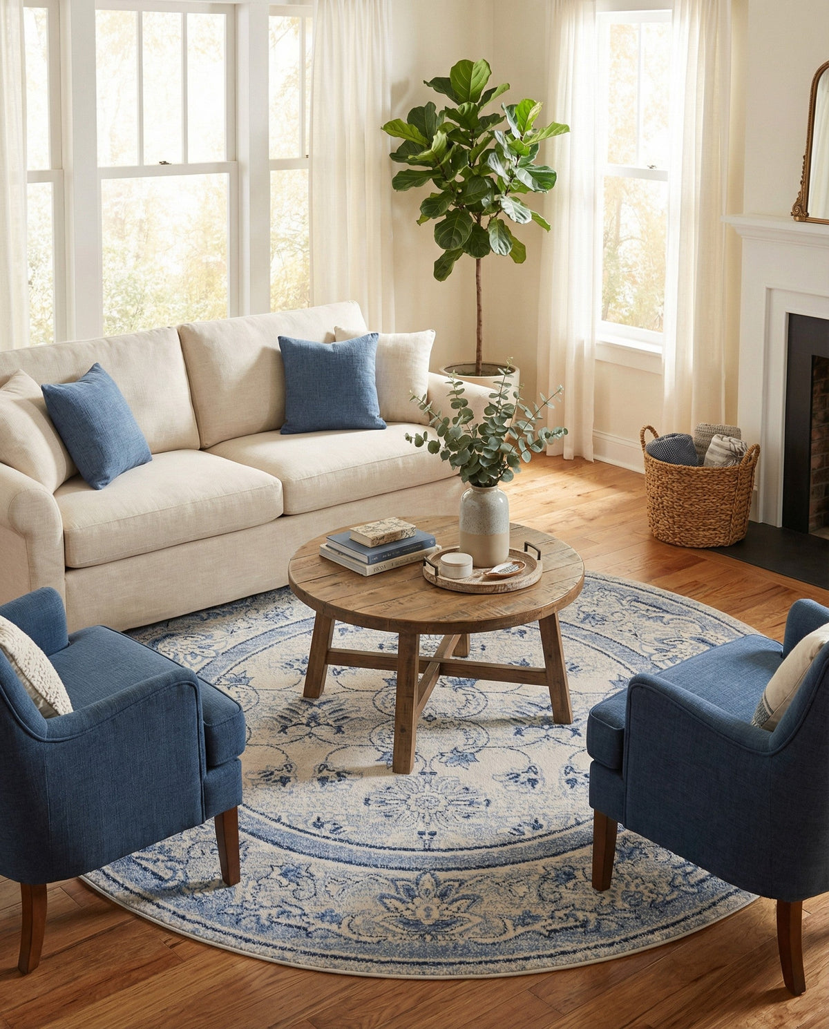 Horizon Collection Area Rug -  Meridian Round Ivory Blue  lifestyle 99