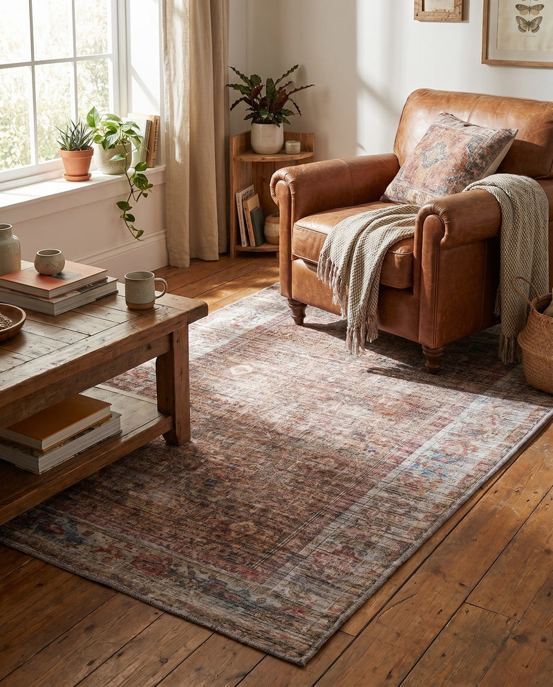 Vintage Memories Collection Area Rug -  Reverie Rectangle Rust Red and Brown  lifestyle 9