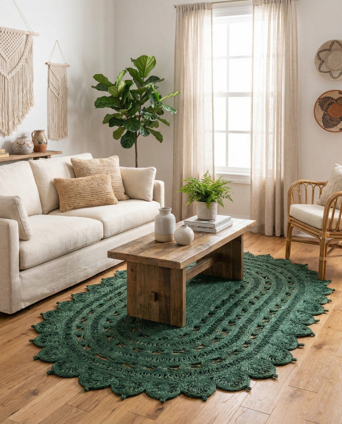 Woven Seaside Jute Collection Area Rug - Coastalhaven (Hunter Green) Oval Hunter Green  lifestyle 18