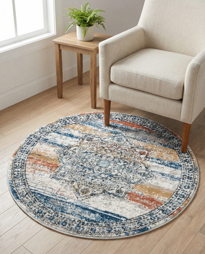 Mykonos Manor Collection Area Rug -  Tinos (Multi) Round Multi  lifestyle 76