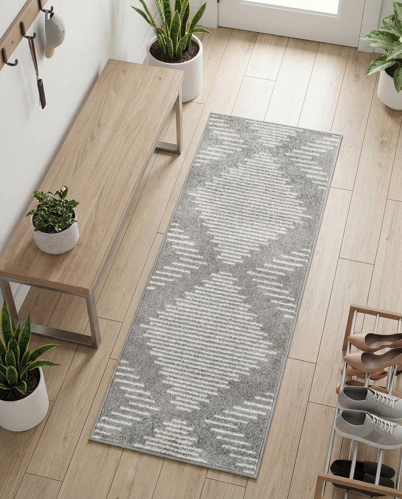 Seychelles Stripes Collection Area Rug - Mahe (Gray and Ivory) Runner Gray and Ivory  lifestyle 60