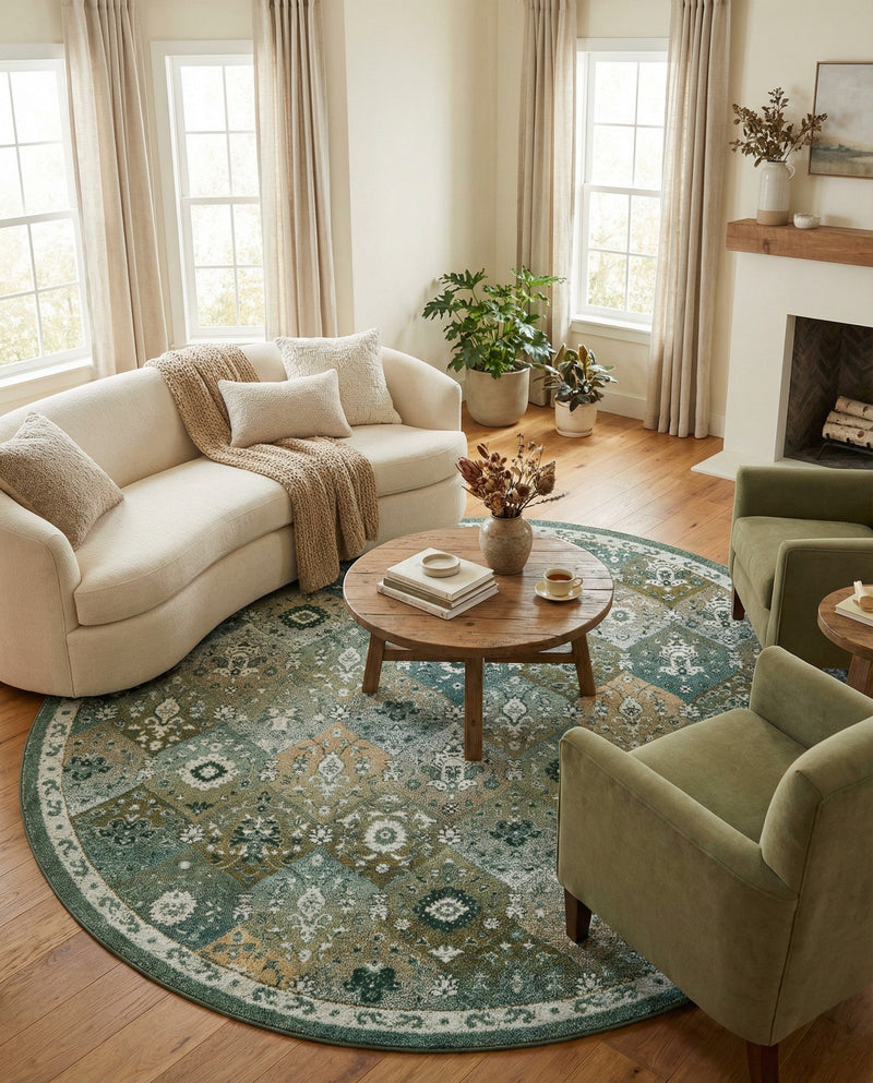 Brighton Terrace Collection Area Rug -  Rottingdean (Green) Round Green  lifestyle 40