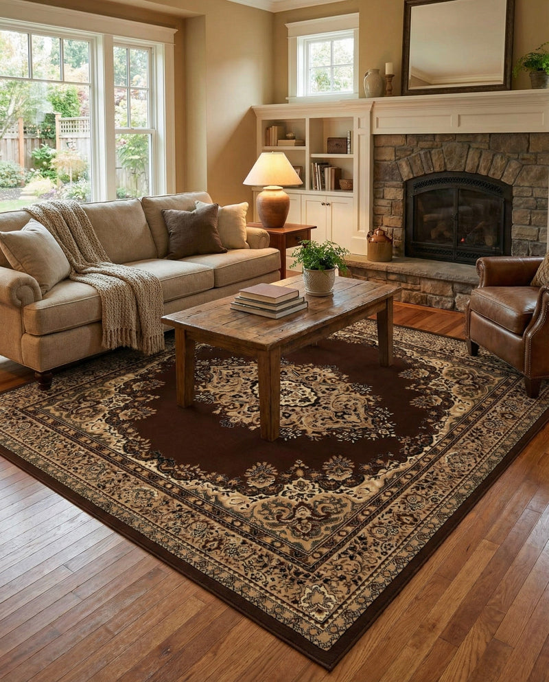 Tabriz Tapestry Collection Area Rug - Azerbaijan (Brown) Square Brown  lifestyle 63
