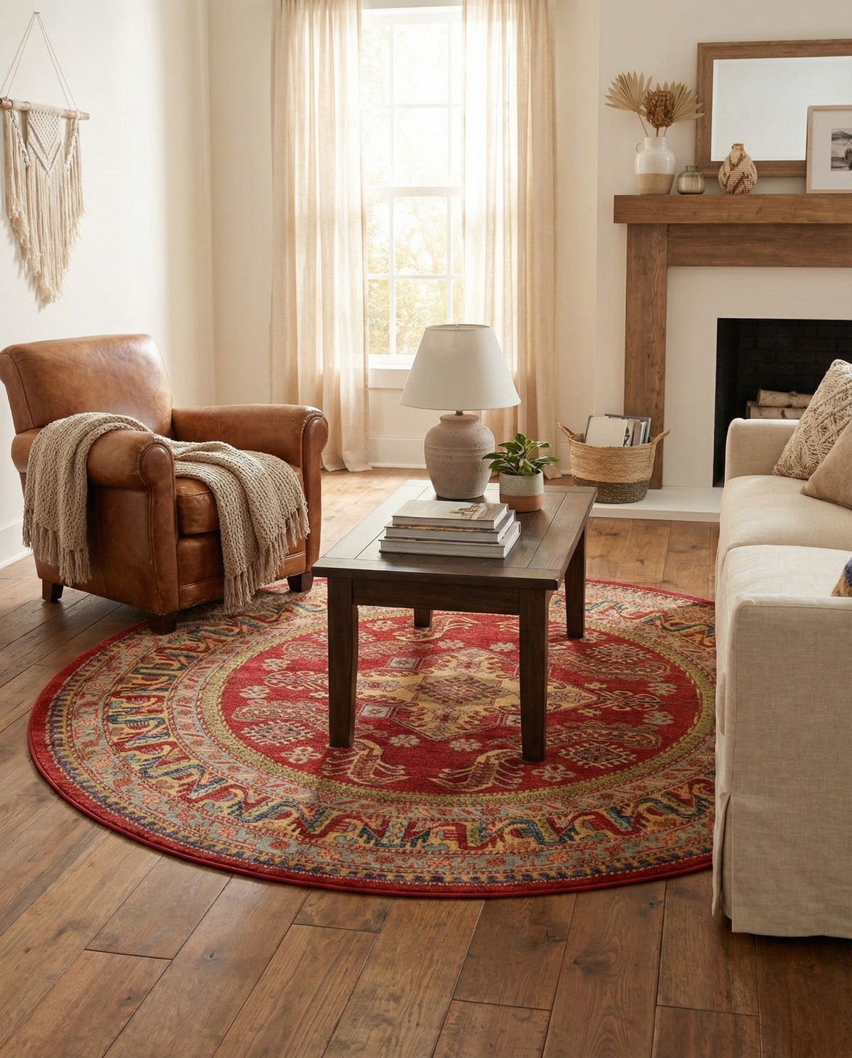 Persian Elegance Collection Area Rug -  Ardabil Round Red  lifestyle 46