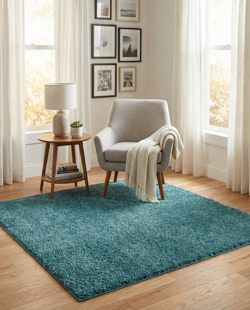 Cozy Comfort Shag Collection Area Rug - Haven (Turquoise) Square Turquoise  lifestyle 41