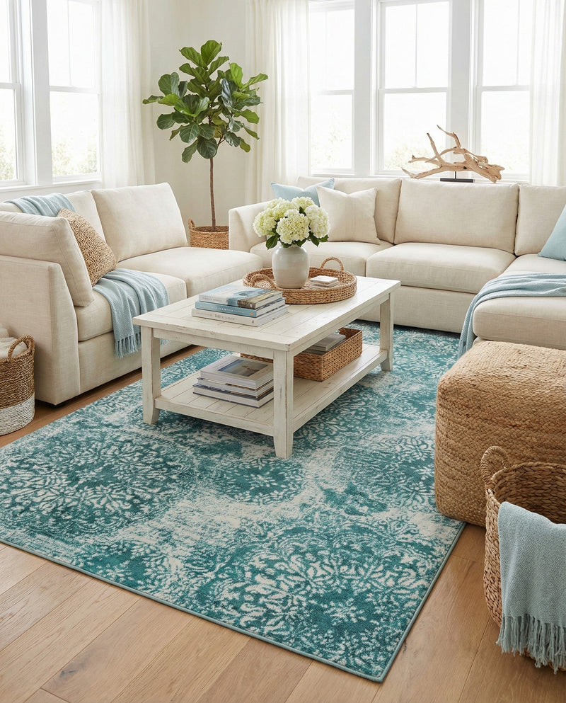Riviera Elegance Collection Area Rug -  Monaco (Turquoise) Rectangle Turquoise  lifestyle 11