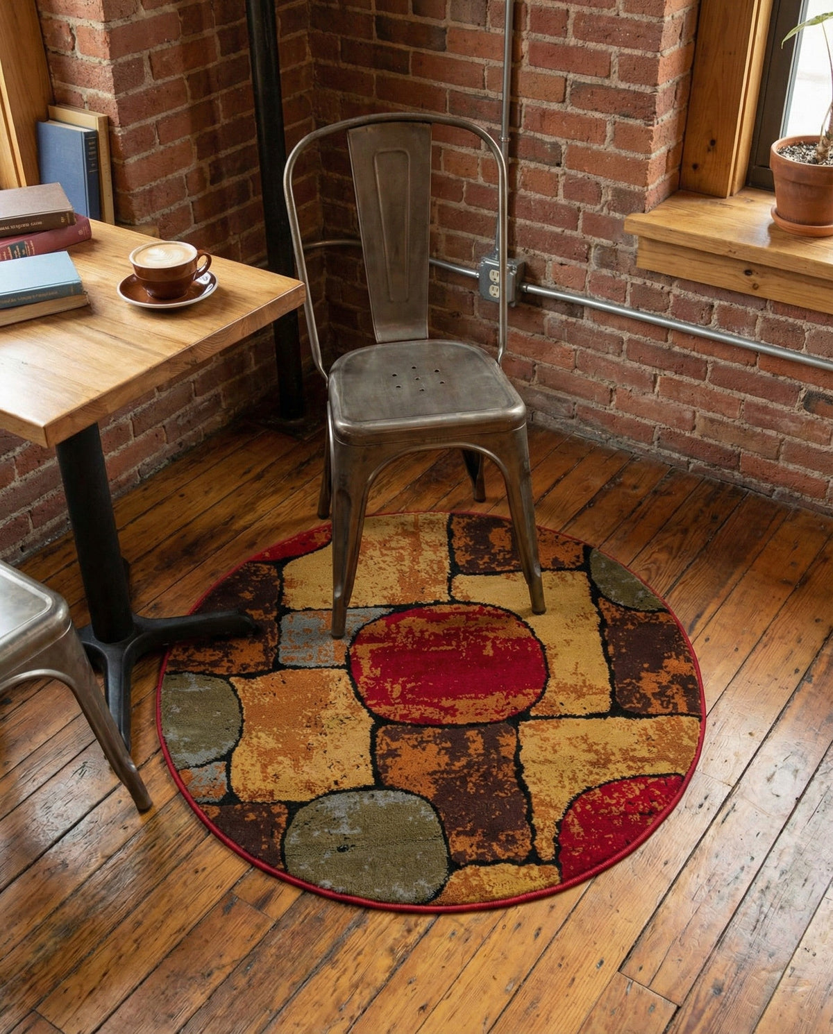 Bistro Lounge Collection Area Rug -  Cappuccino Round Multi  lifestyle 96
