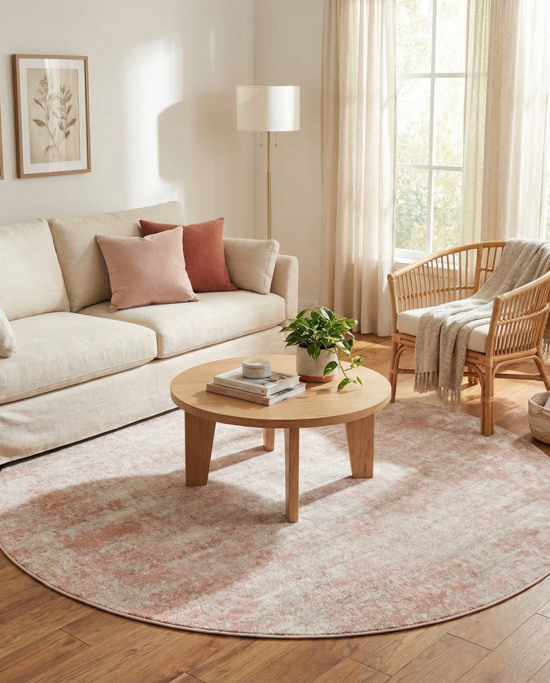 Luminara Sands Collection Area Rug - Elysium (Carnation Pink) Round Carnation Pink  lifestyle 78