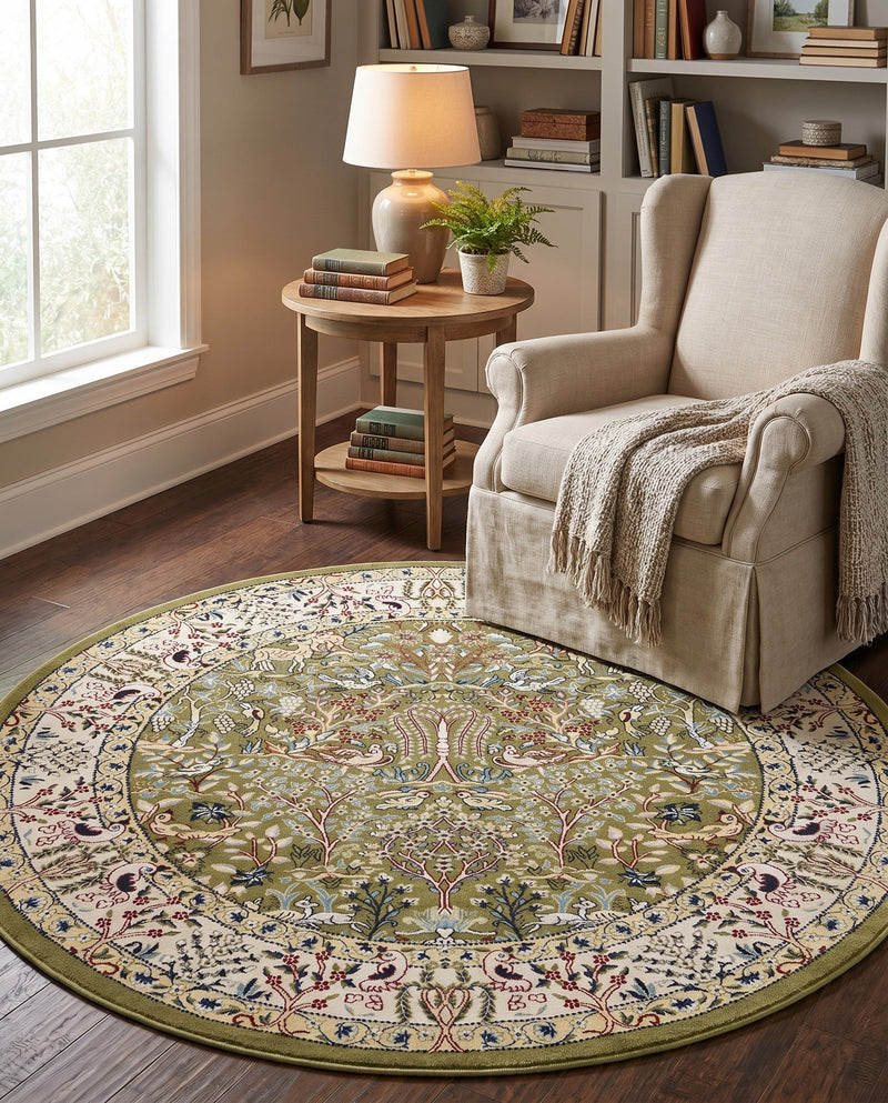 Persian Elegance Collection Area Rug -  Kerman (Green) Round Green  lifestyle 67