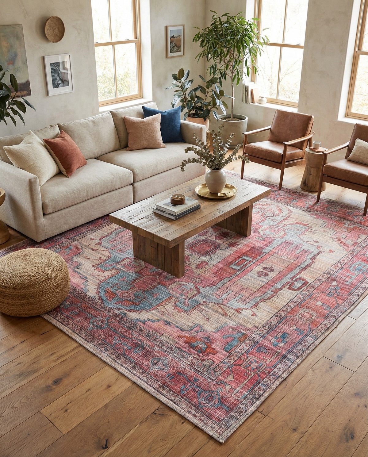 Zahara Oasis Collection Area Rug - Sahara Square Beige  lifestyle 165