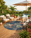Coastal Terrace Collection Area Rug - Seabreeze Round Navy Blue  lifestyle 76