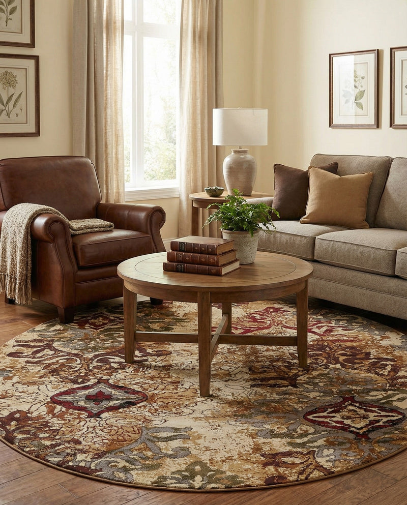 Bistro Lounge Collection Area Rug -  Piccolo Round Beige  lifestyle 76