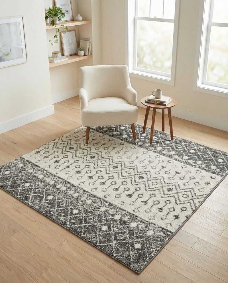Mediterranean Lattice Collection Area Rug -  Casablanca (Ivory and Gray) Square Ivory and Gray  lifestyle 34